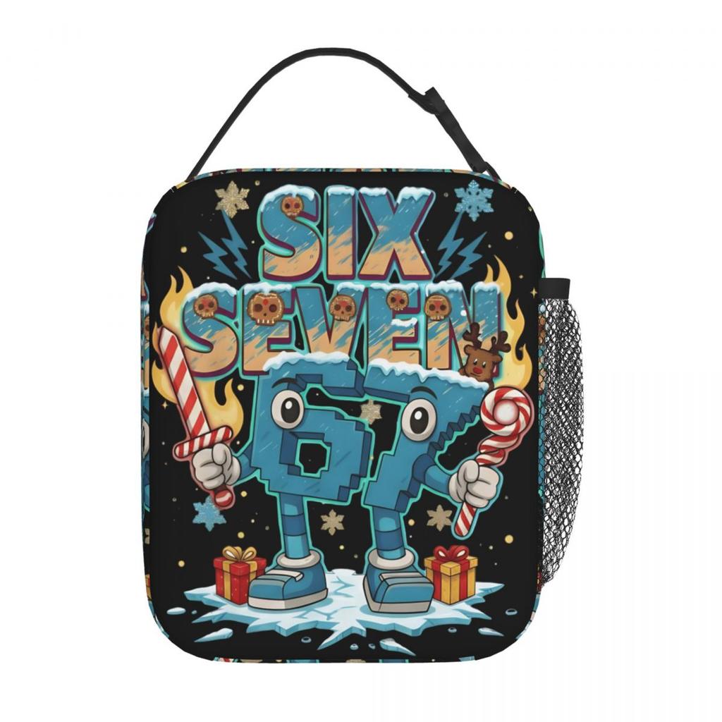 Insulated Lunch Tote Bag 67 Six Seven 6-7 Funny Italian Brainrot Lunch Food Box Causal Cooler Thermal Lunch Box For School