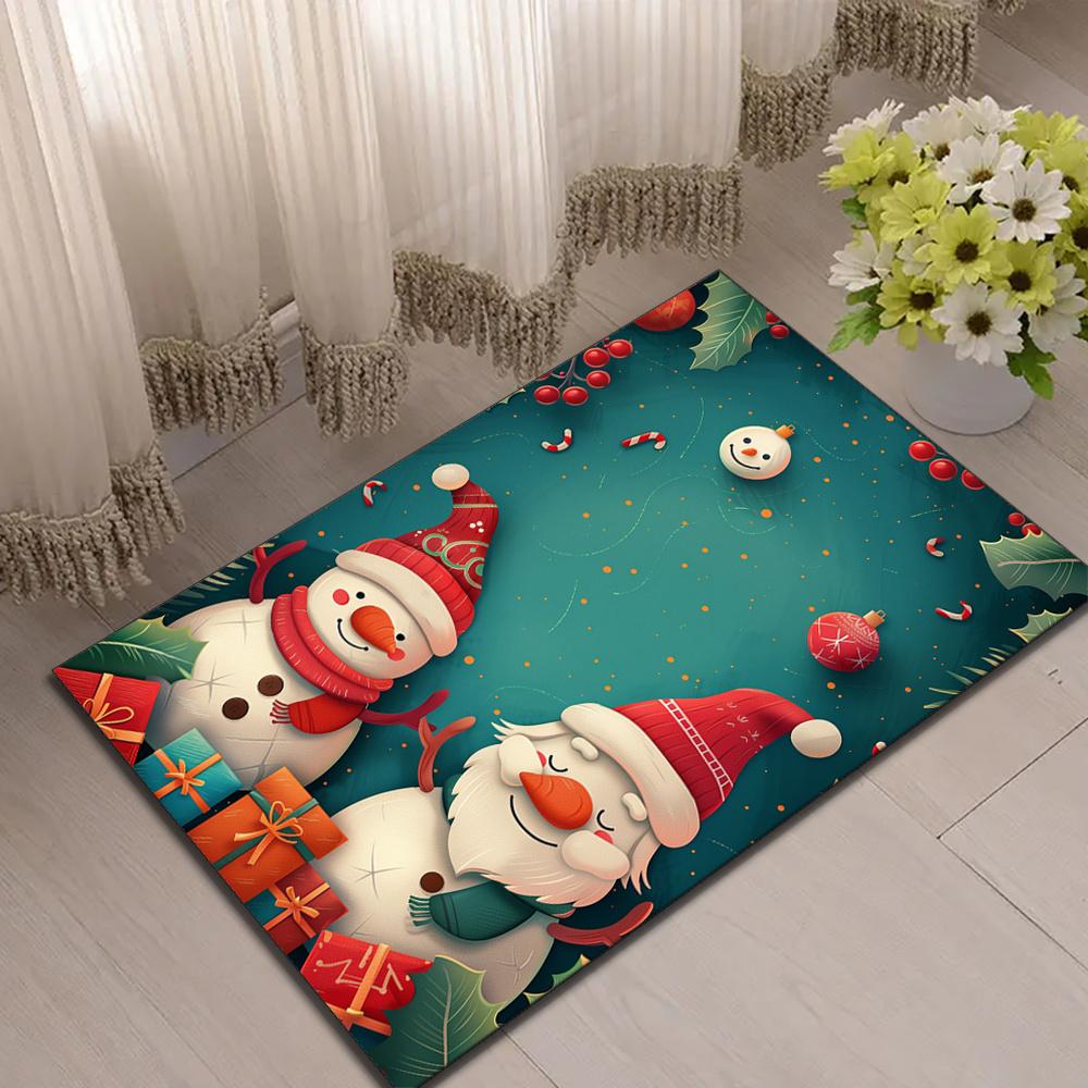 Snowman Polyester Area Rug with Non-Slip Backing – Durable Crystal Velvet Carpet, Festive Design for Home, Cafe & Hotel Decor,
