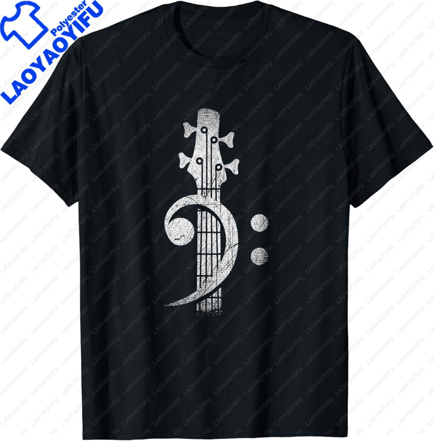 Bass Cleff Headstock Bass Guitar TShirt Music Gifts Custom Printed Graphic Shirts Unisex Summer Soft Tops Camisetas S