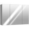 Bathroom Wall Cabinet, 3 Mirrored Doors, Adjustable Shelves, MDF, 90 x 15 x 60 cm, Grey