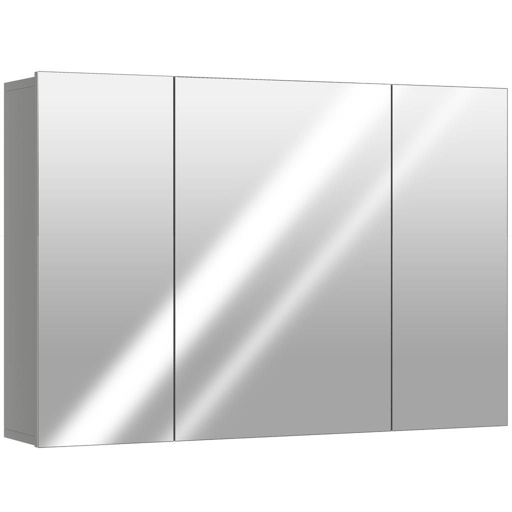 Bathroom Wall Cabinet, 3 Mirrored Doors, Adjustable Shelves, MDF, 90 x 15 x 60 cm, Grey