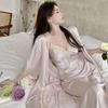French Sexy Pure Desire Pajamas Temperament Ice Silk Suspender Women's Nightdress Set Summer Long Women's Chest Pad Two-piece Set