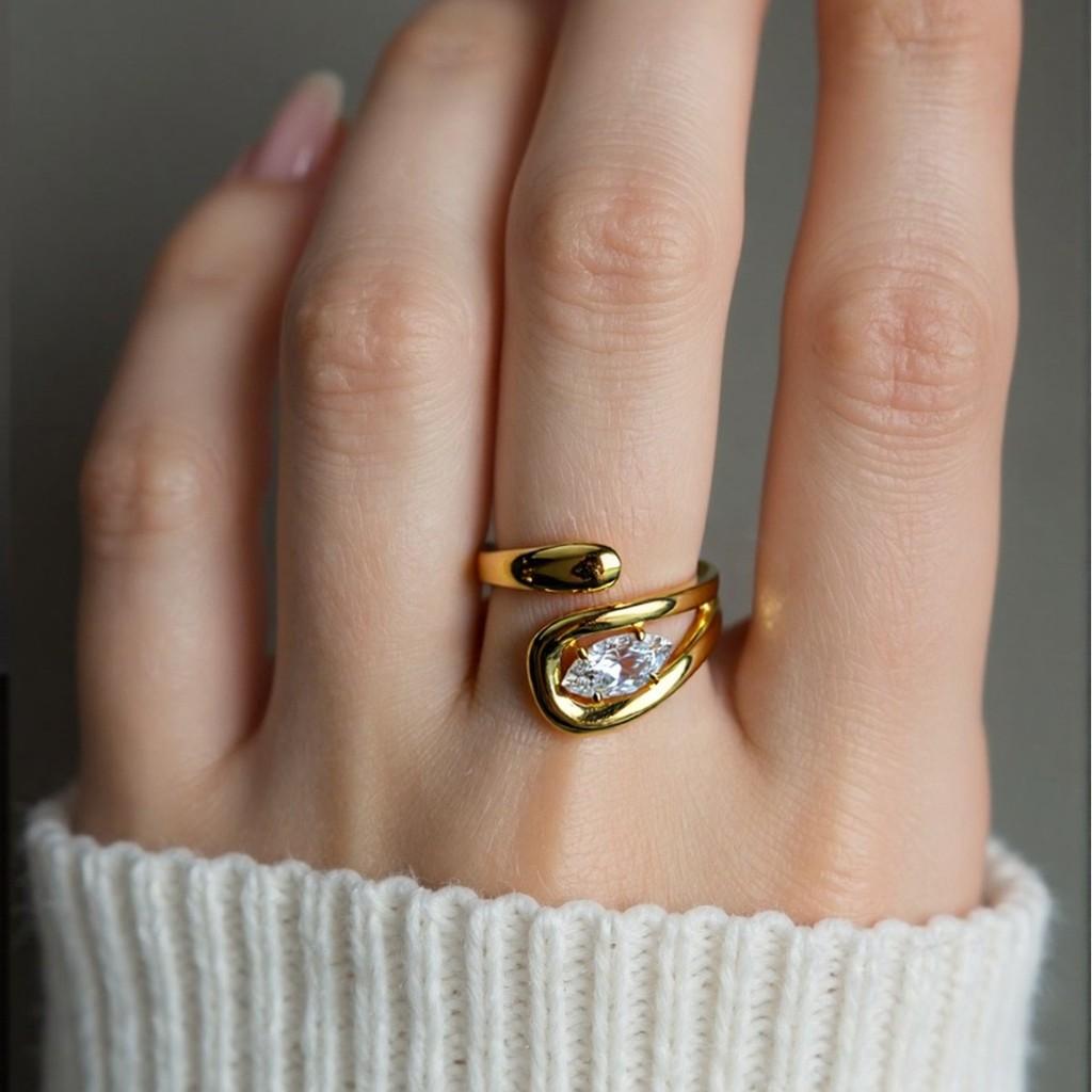 Geometric Stainless Steel Ring For Women With Electroplated Finish And Elegant Style For Fashion Accessories