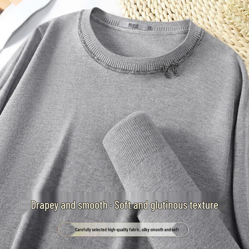 SNOWFLYING Women s Bowknot Rhinestone Round Neck Knit Sweater XL