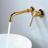 Rubinetto da Cucina a Parete Rubinetto per Lavabo da Bagno Ottone Massiccio Oro Spazzolato Miscelatore Acqua Calda Fredda Rubinetto con Beccuccio Girevole per Lavabo