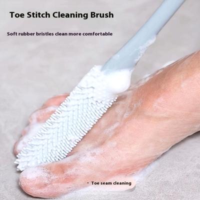 1pc Ergonomic Long Handle Foot Scrub Brush with Soft Silicone Bristles Exfoliating Toe Back Scrubber for Removal Manual Bathroom Tool