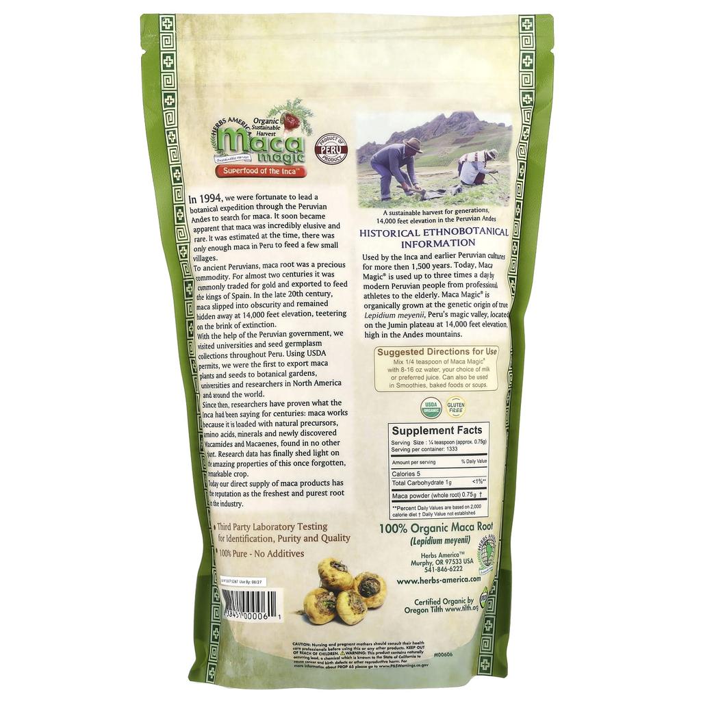 Økologisk 100% Naturlig Macarotpulver, 1 000 g (2,2 lb)