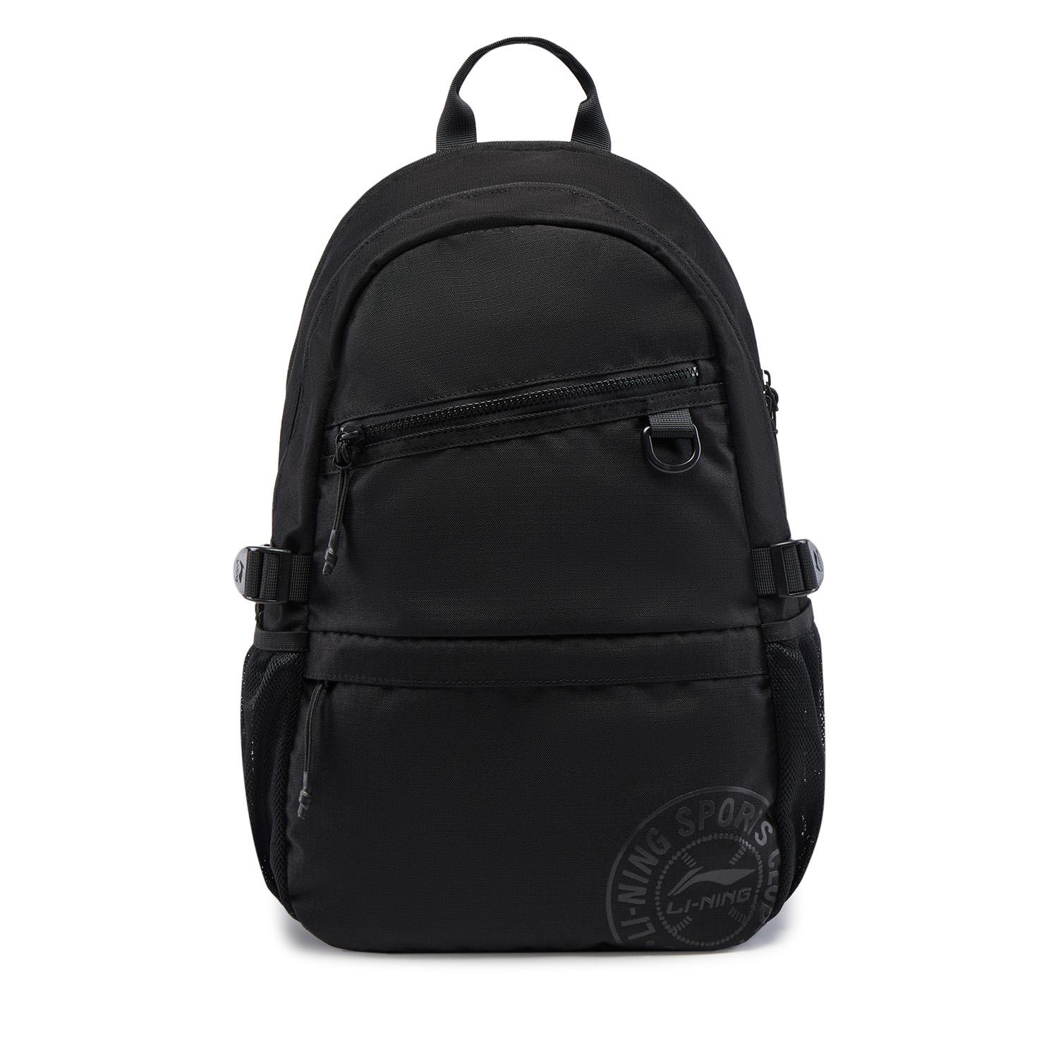 Li Ning 23L Sports Lifestyle Series Brand Logo Lightweight Large Capacity Polyester Backpack Unisex Backpack Black ABSV219-1 Black