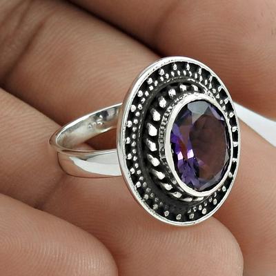Bague en argent avec pierres précieuses améthyste à facettes Bijoux en argent sterling 925 Bague de déclaration Bijoux pour femmes