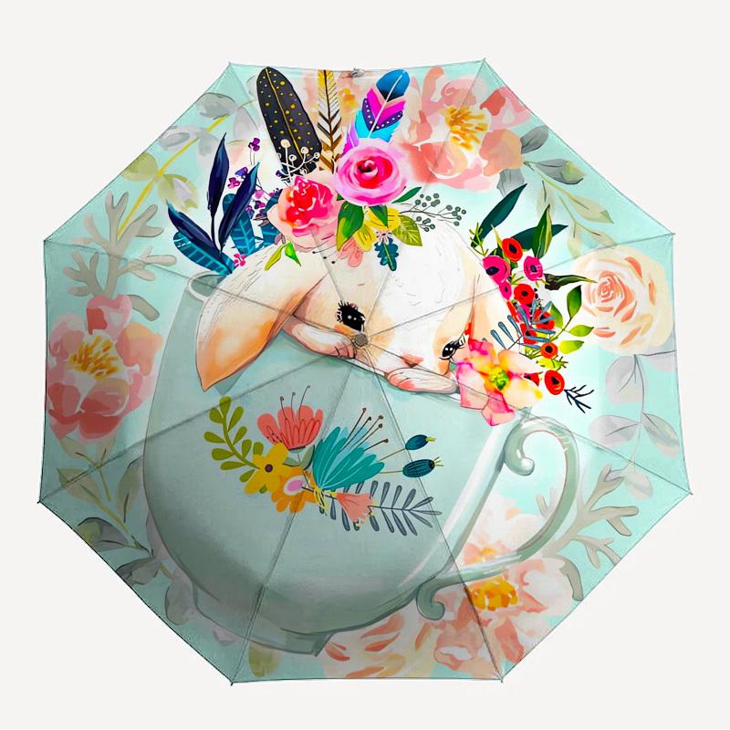 1pc Bunny Teacup Themed High-quality Umbrella,Automatic Opening and Closing Umbrella,Multi-functional Umbrella G0811193
