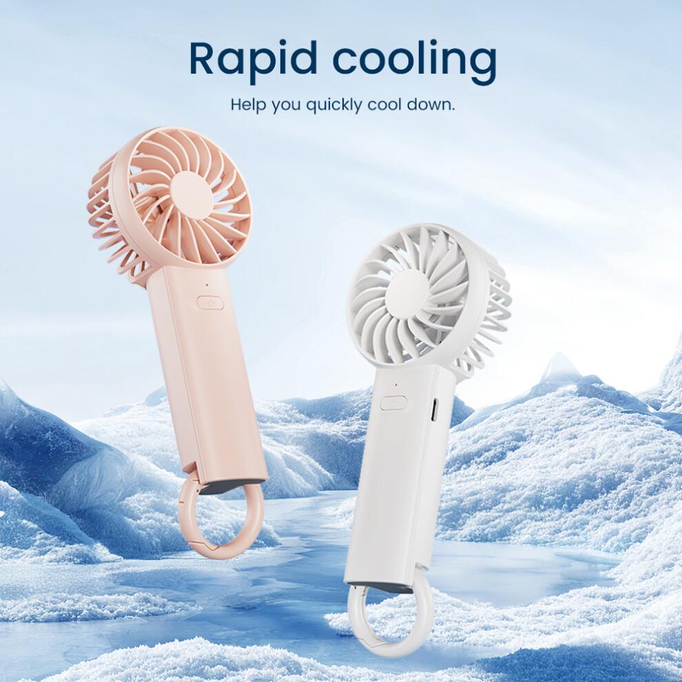 (Pink) F99 Handheld Fan USB Rechargeable Desktop Portable Cooling Fan with 3 Speeds,Buckle