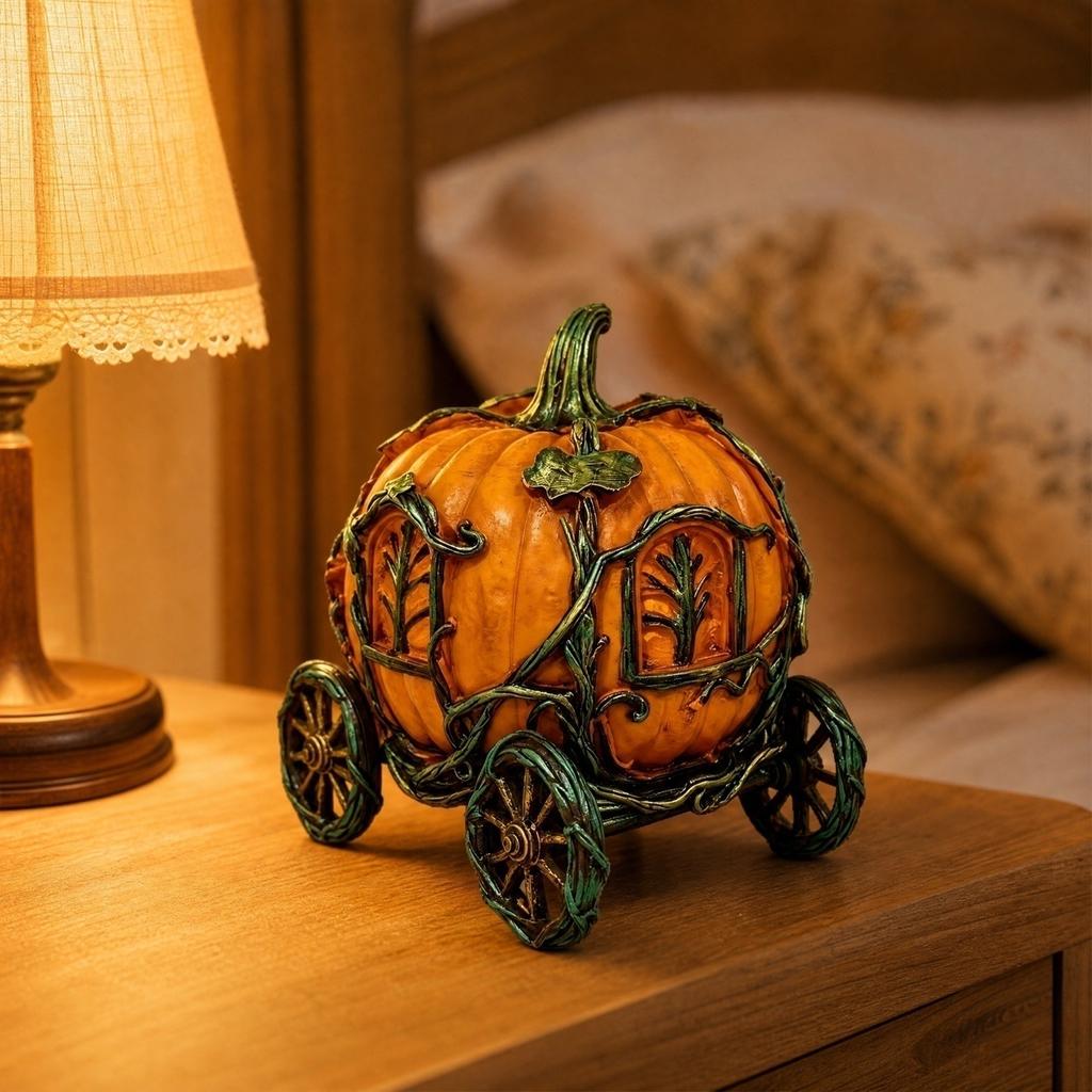 Figurka dyniowego powozu na Halloween z żywicy do dekoracji imprezowej, centralny element jesiennej dekoracji domu