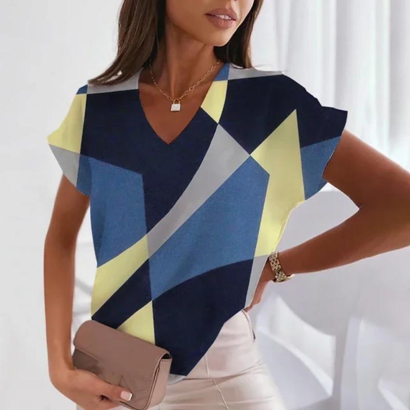 

Модна літня нова жіноча універсальна футболка з короткими рукавами з нерегулярним принтом у шотландську клітку, жіночі вуличні верхи, зручні 8XL