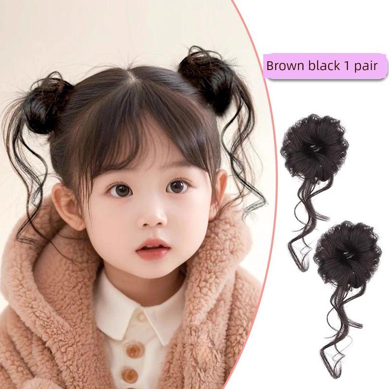 

Детская прическа «Булочка Борода Дракона», парик в форме бутона, повязка для волос, пушистые искусственные волосы, милый девичий гаджет для прически «пучок» Long must ball head [1 pair] Brown Black