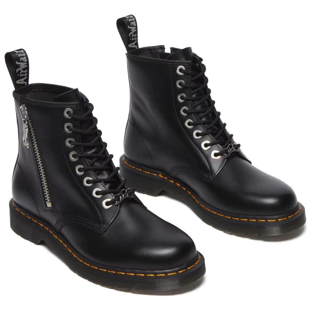 Dr. Martens 1460 Zip Black Polished Smooth Leather Round Toe Lace-Up Mid-Calf Boots Unisex Boots 32003001