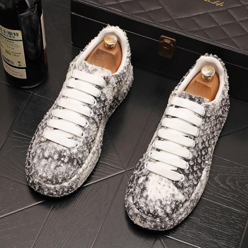 

Fashion 2025 summer new sequin casual shoes men s thick soles increase platform shoes fashion men personality board shoes a49 44