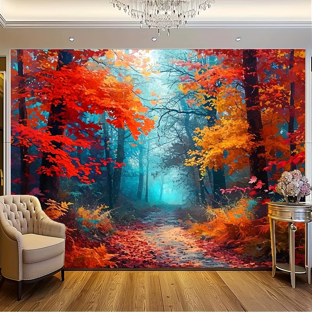 2D Plane 1 Piece of Autumn Splendid Photography Background - Fallen Leaf Forest and Yellow Leaf Scene Suitable for Weddings