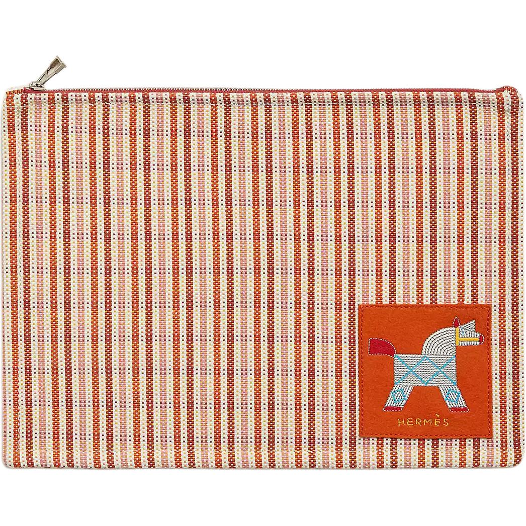 

Hermes 30 Animal Embroidery Print Cotton Travel Storage Bag Large Women Bags Orange H104024MV02 Orange