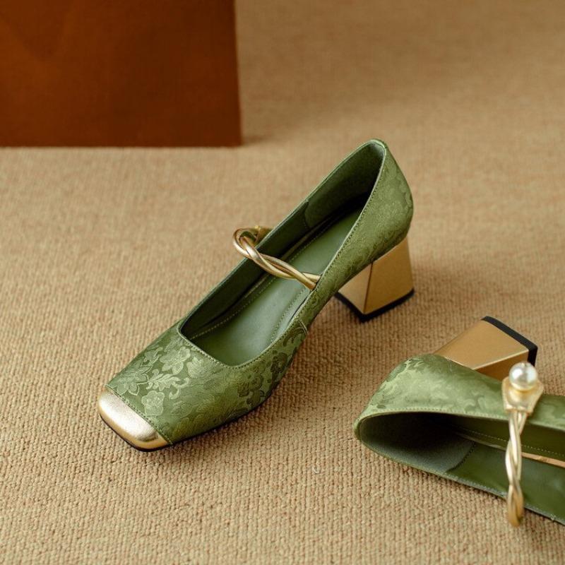 Fashion Summer Square Toe Ballet Shoes Fashion Low Heel Mary Jane Shoes Casaul Silver Shallow Buckle Soft Sole Shoes Zapatos De Mujer