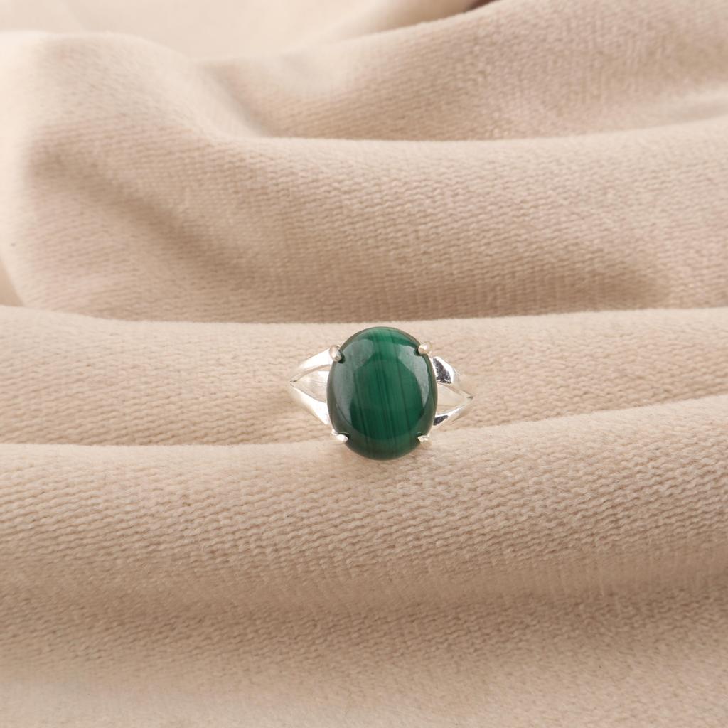Gema de Malaquita Natural Plata de Ley 925 Joyería Hecha a Mano Bonito Anillo de Piedra Verde Para Mujeres RR-75-22