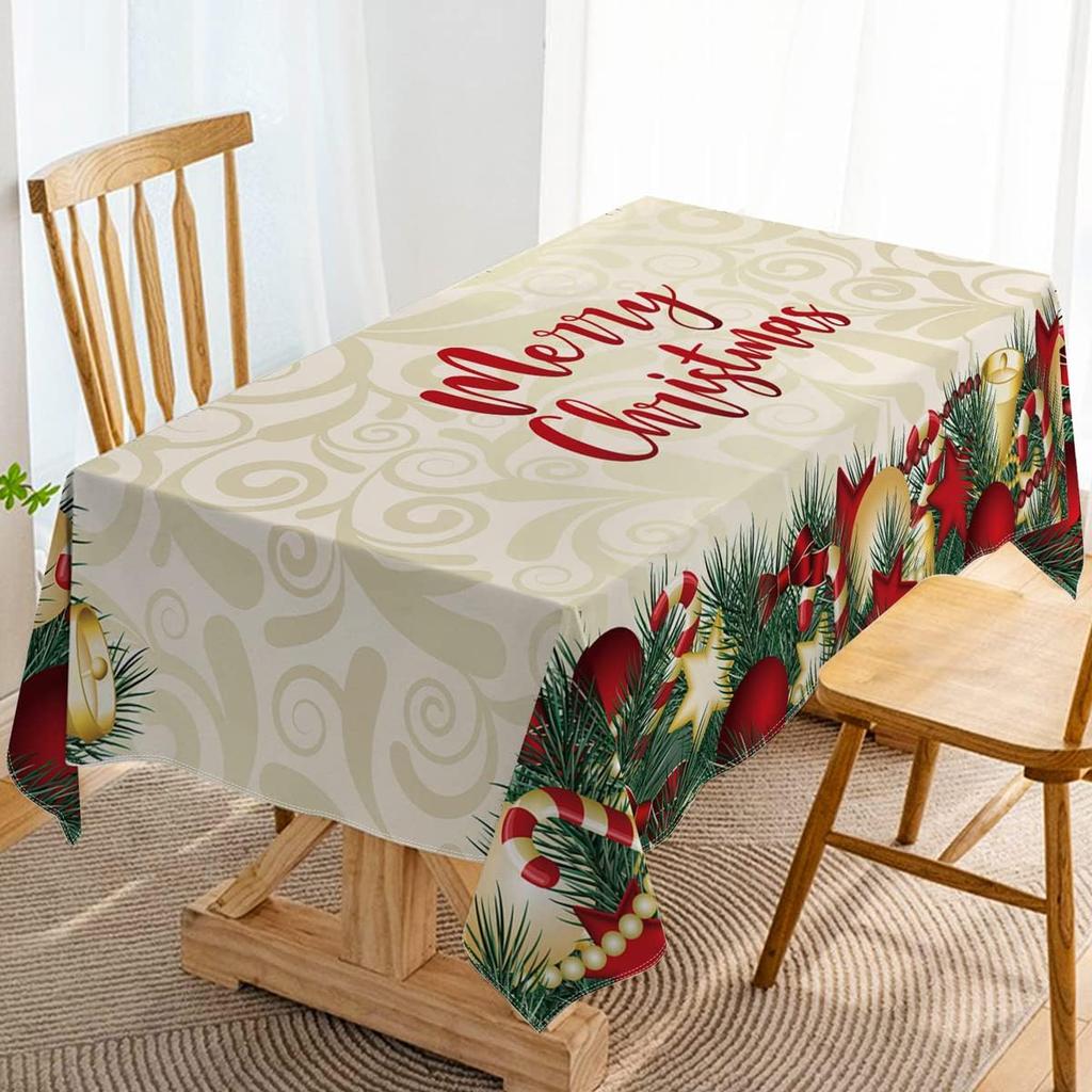 Christmas Winter Xmas Balls Rectangle Tablecloth for Table Decor Reusable Xmas Kitchen Dining Tablecloth Christmas Decorations