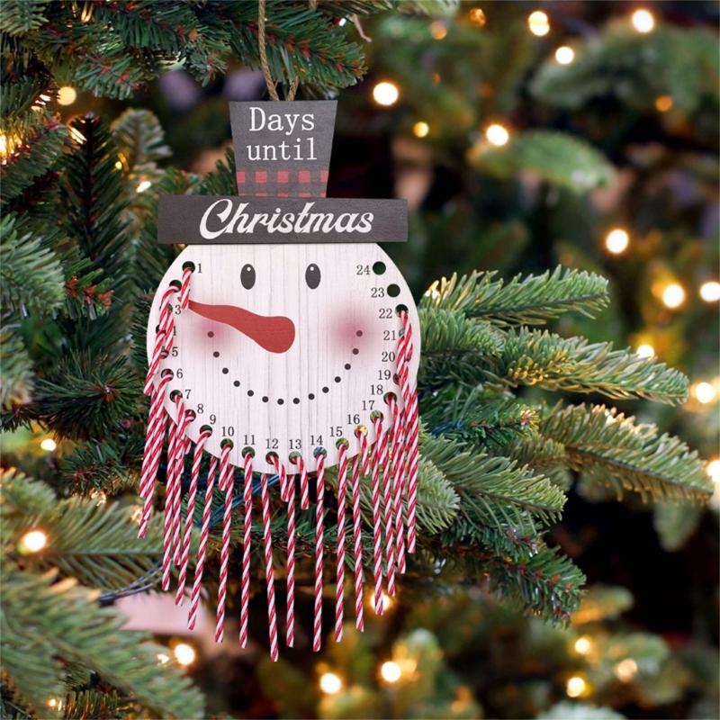 Christmas Countdown Calendar Wooden Cane Candy Hanging Decorative Ornament