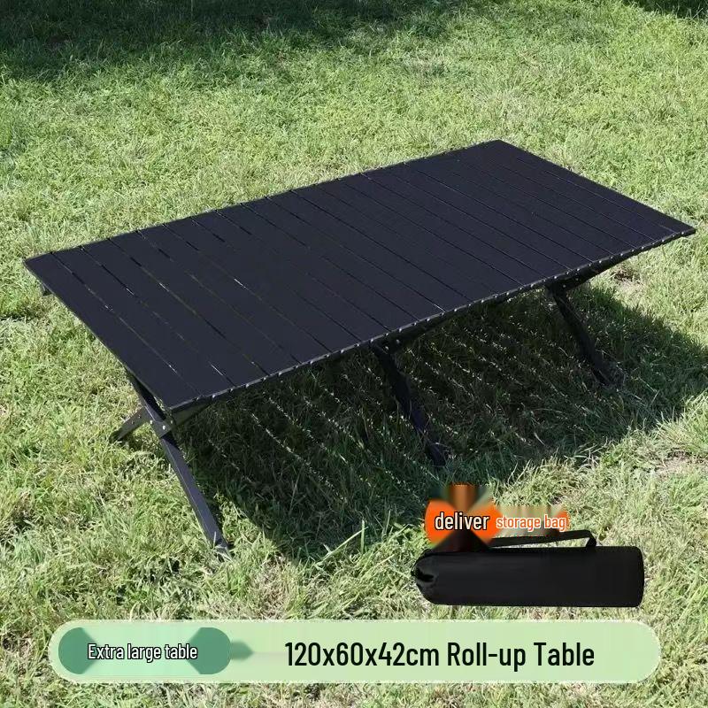 Portable Outdoor Folding Carbon Steel Roll-Up Table and Chairs Set for Camping, Picnics, or BBQs.