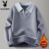 PLAYBOY Men's Fleece Lined Shirt Collar Sweater