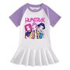 Girls' Cartoon Color Block Raglan Dress with Pleated Ruffle Skirt