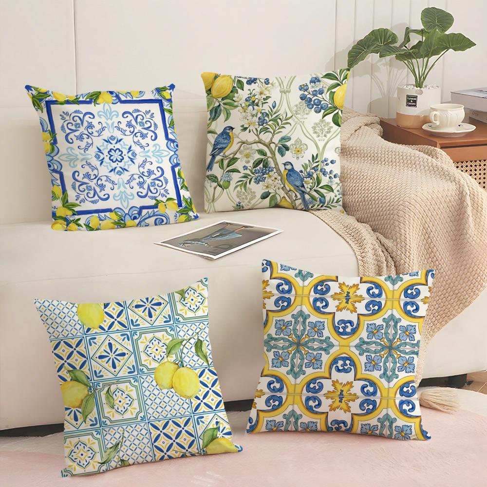 Greek Vacation Style Cushion Cover Short Plush Doublesided Print Square Throw Pillow Covers Sofa Home Cushion Decor