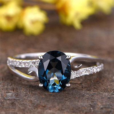 Anello di pietra blu squisito di colore argento Anello di fidanzamento per matrimonio Regali di gioielli per le donne