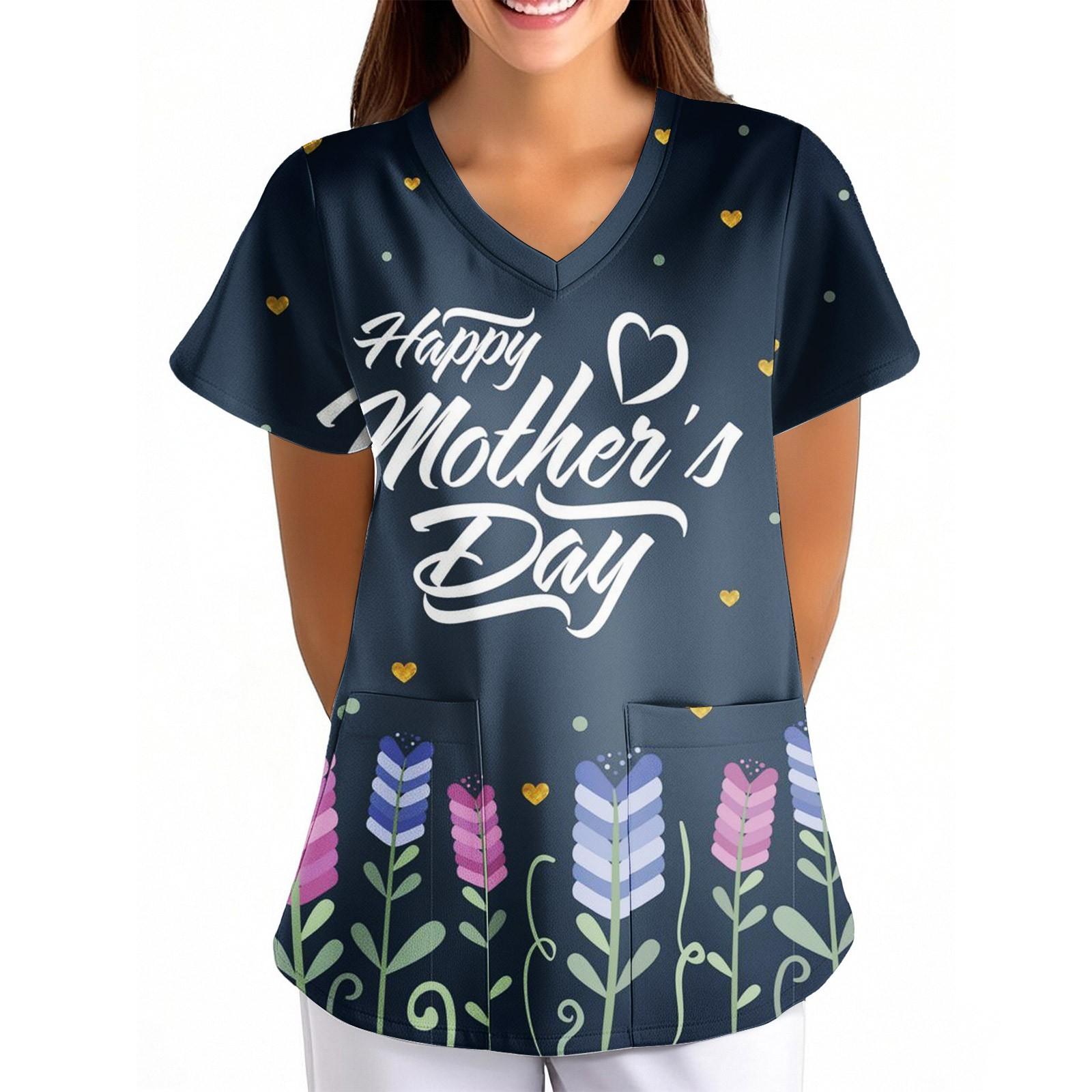 

Жіноча уніформа до Дня матері з принтом і V-подібним вирізом з короткими рукавами XL білий