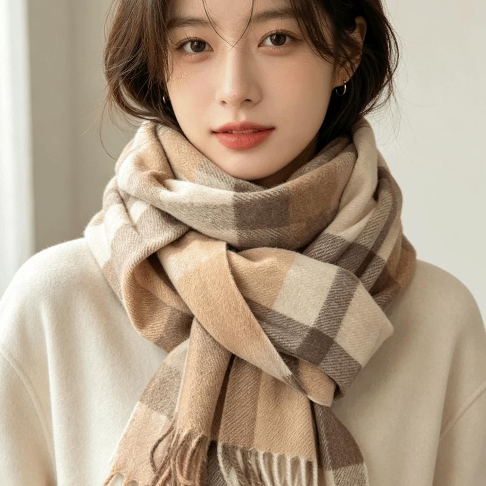 Thickened Plaid Scarf Double-Sided Unisex Scarf Shawl Imitation Cashmere Scarf Outdoor Wear