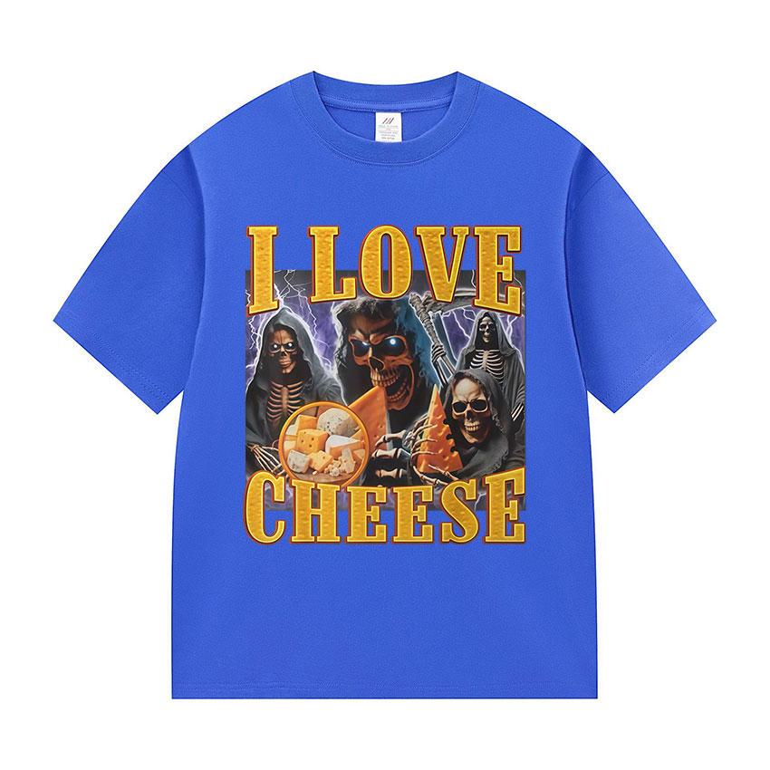 Funny I Love Cheese Skeleton Graphic T-Shirts Men Women Vintage Harajuku Short Sleeve T-shirt Summer Cotton Tops fashion T Shirt