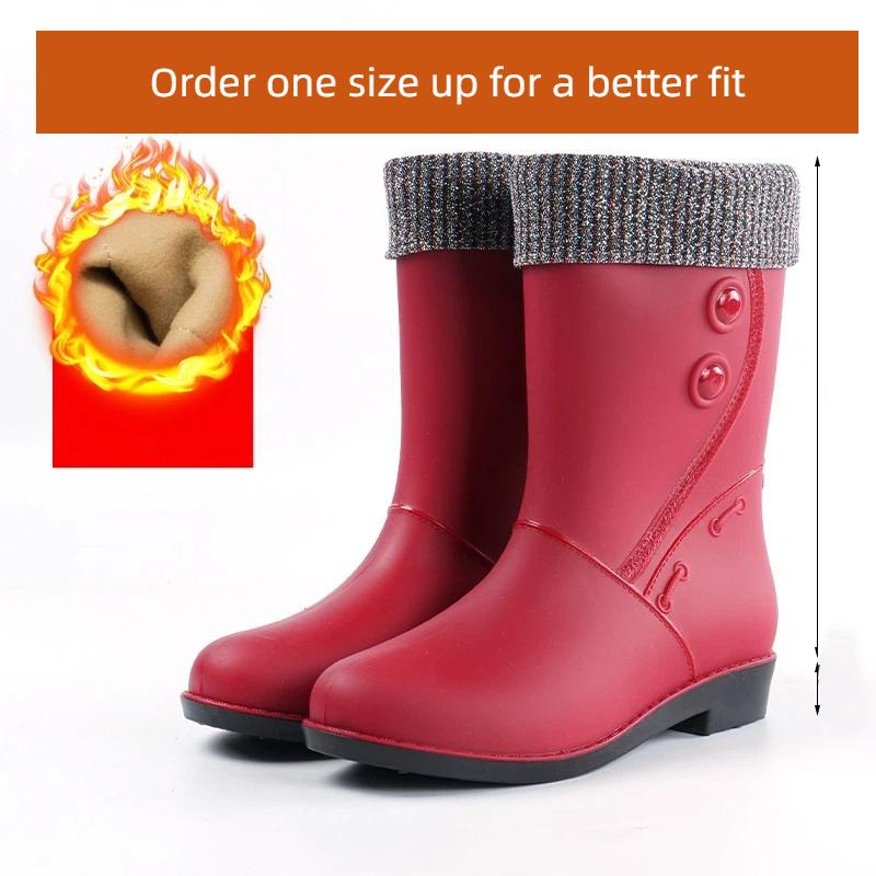 

Women s Fashionable Anti Slip Waterproof And Fleece Warm Midsole Rain Boots With Rubber Shoes 40 червоний