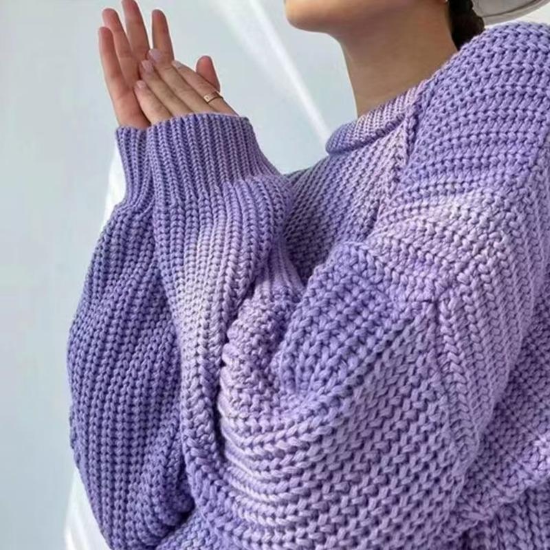 Jesienny Luźny Sweter Dzianinowy Pulower Casual dla Kobiet Moda Nowy Długi Rękaw Okrągły Dekolt Zimowe Swetry Kobiety Elegancki Gładki Ciepły Dzianinowy Sweter 25722