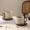 Creative Wooden Handle Ceramic Coffee Cup and Saucer Vintage Brown Afternoon Tea Dessert Cup Office 300ml Coffee Cup Home Decor