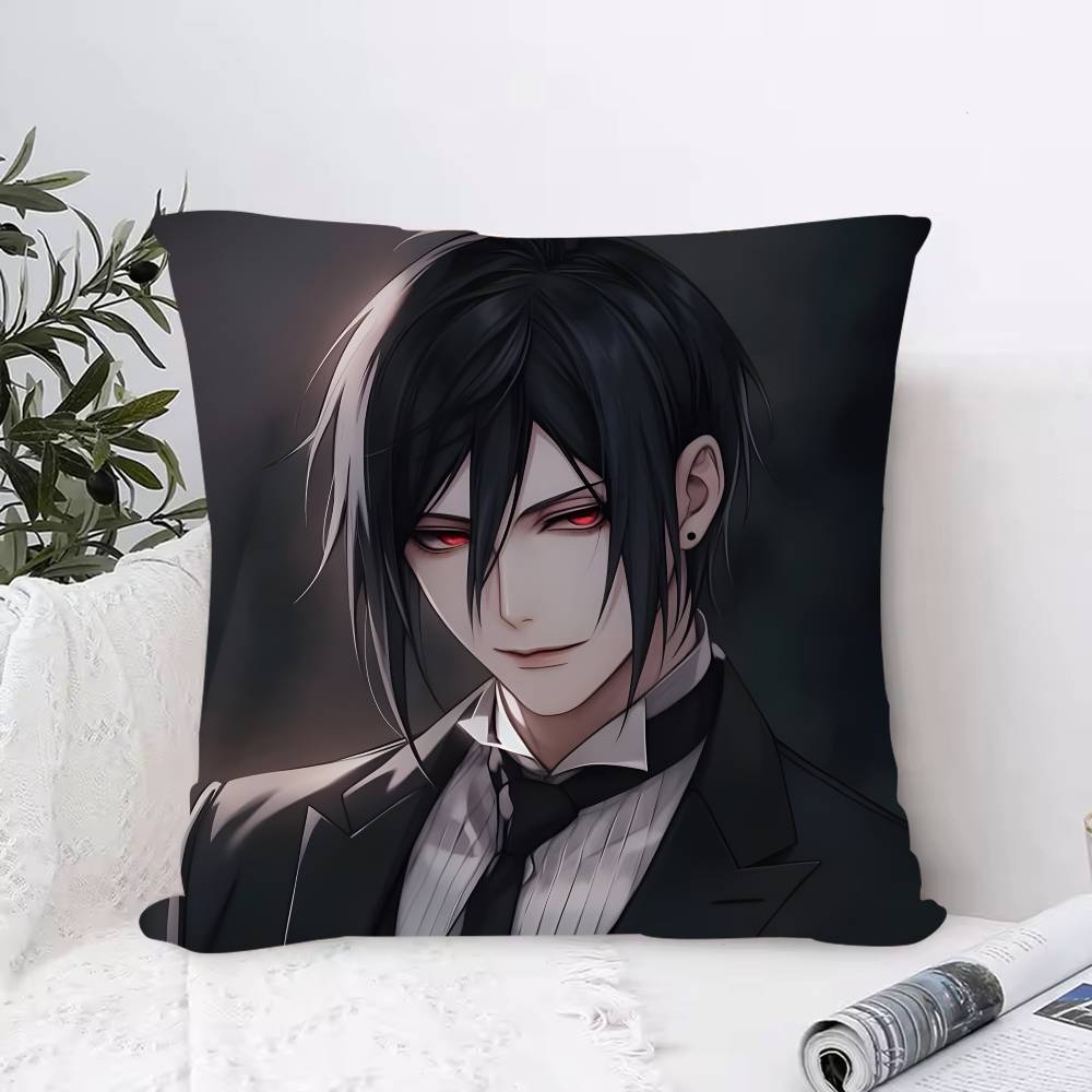 Manga B-Black B-Butler Pillow Case  Anti-dustmite Pillowcase Invisible Zipper Silky Short Plush Sofa Cushion Cover