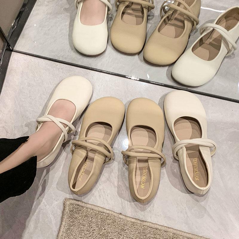 Round-headed Doudou shoes women's soft soles will be new in the autumn of 2025, one-word buckle gentle evening flat-bottomed fairy shallow mouth sing