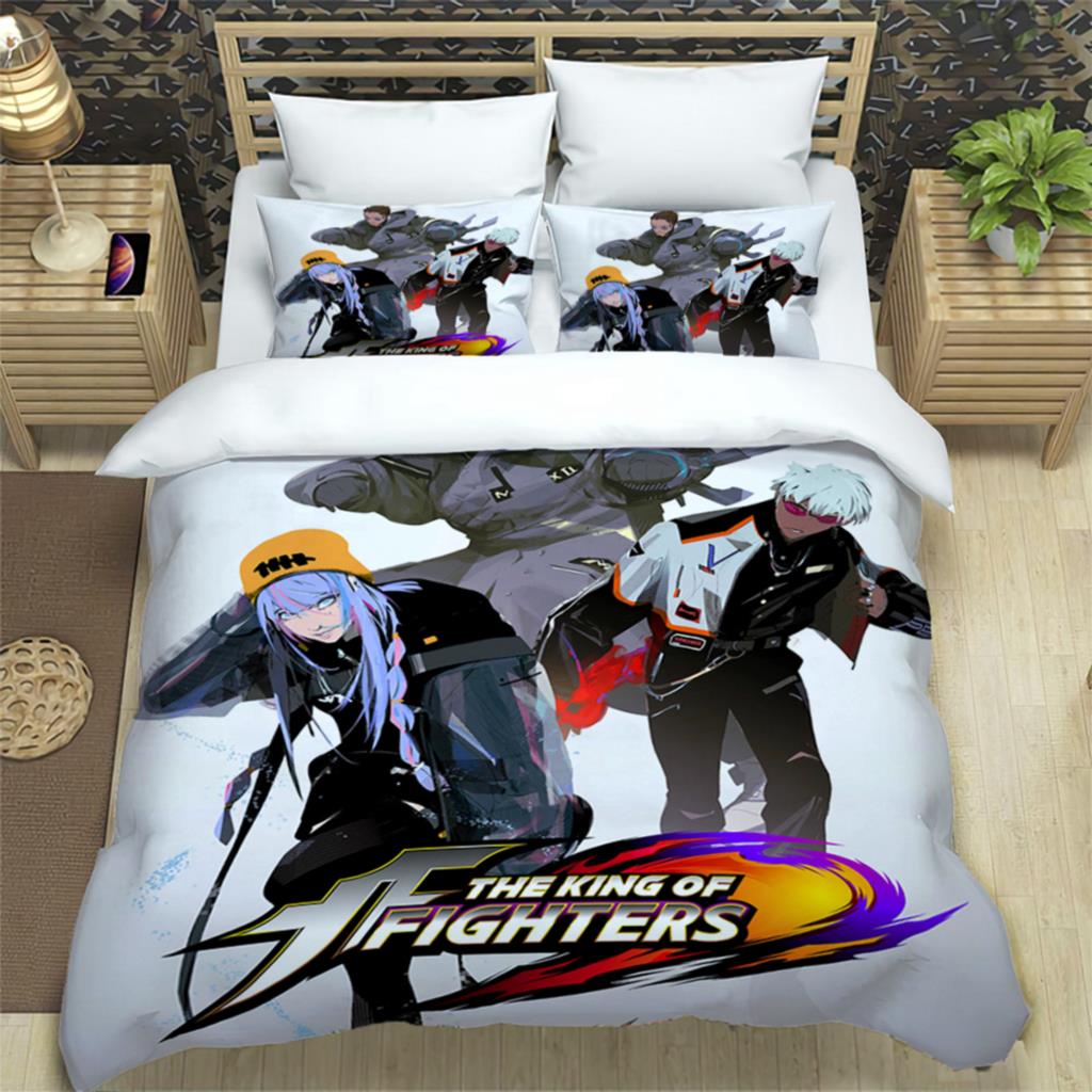 KOF Anime Art Print 3 Piece Bedding Set For Boys Adults Fashion Quilt Cover Pillowcases Soft Comfortable