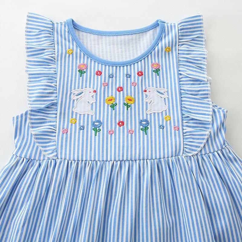 Modă Copii Rochie Fete Brodată cu Iepurași Bumbac Tricotat Rochie Fără Mâneci Prințesă Copii