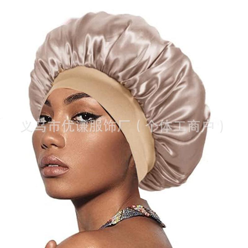 Women's wide-brimmed high-elastic hat satin nightcap hair shower cap high-end material satin hair cap