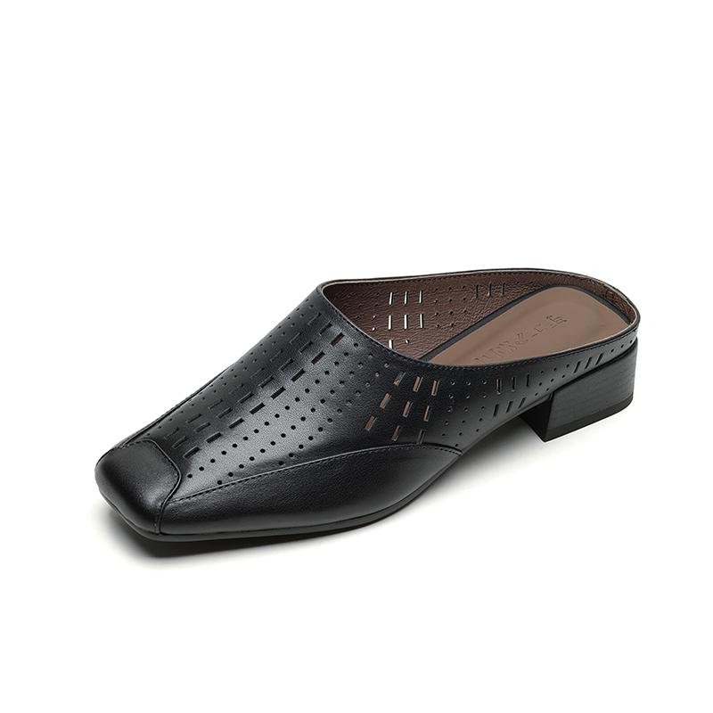 

Мода 2025 Новая Мода Закрытый Носок Натуральная Кожа Женские Толстый Каблук Повседневные Мюли Летняя Ежедневная Ходьба Овчина Кожа Шлепанцы Сандалии 34 чёрный