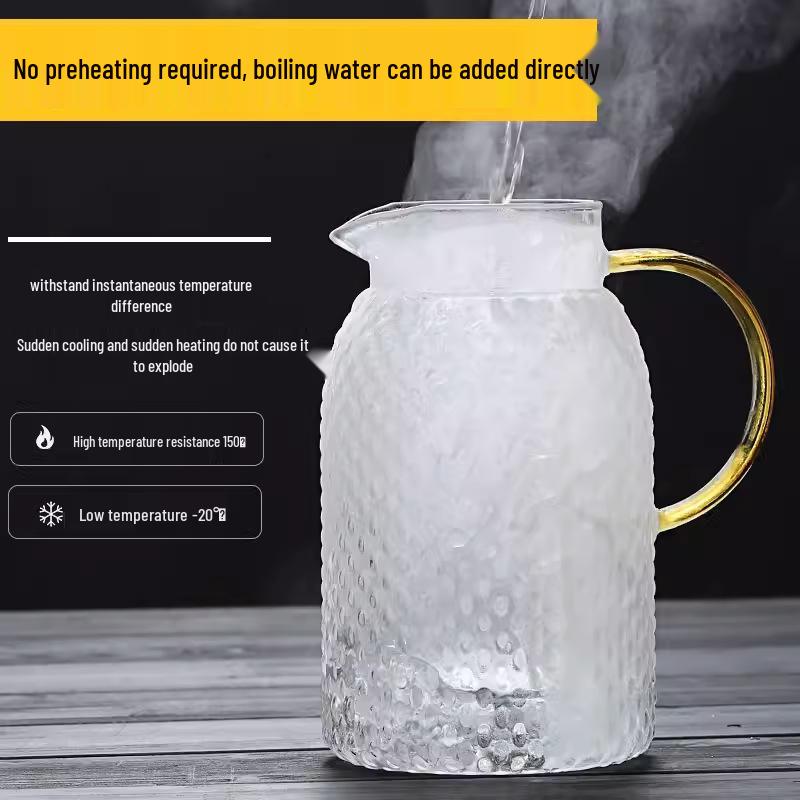High Borosilicate Glass Cold Water Kettle with Rice Grain Pattern, Large Capacity Tea and Juice Infuser.