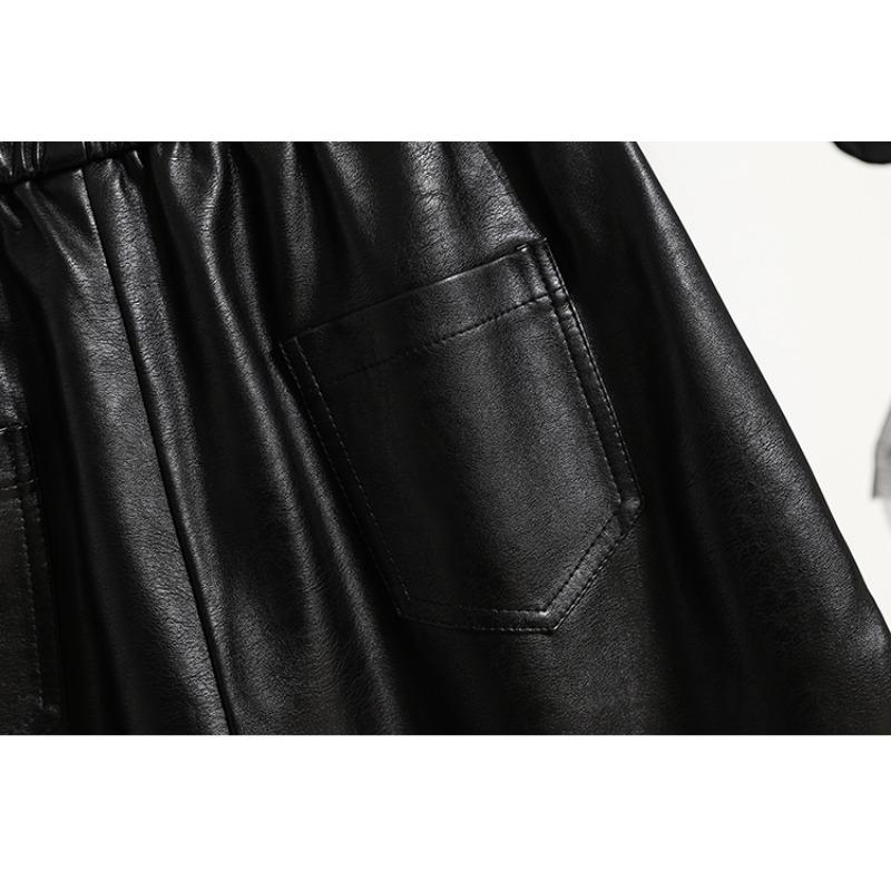 DIMANAF 2024 Plus Size PU Leather Autumn Winter Shorts Women New Black Casual Loose Wide Leg  Women Capris Pants Short Pants