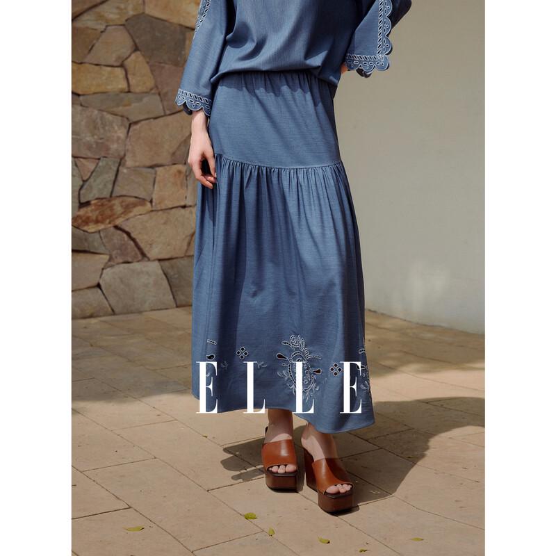 ELLE Retro Embroidered A-Line Skirt M