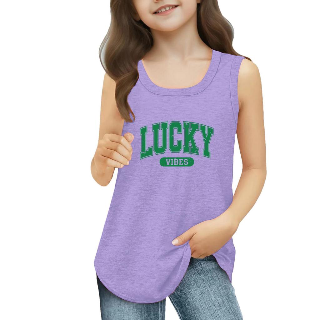 Dziewczęce Koszulki Bez Rękawów na Lato z Okrągłym Dekoltem Top Tank St. dzień Patryka