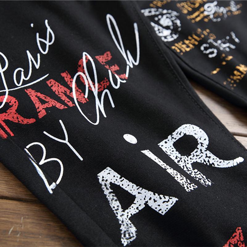 High Street Fashion Herren Jeans Nachtclub Schwarz Weiß Farbe Persönlicher Designer Bedruckte Jeans Herren Punk Hose Skinny Hip Hop Jeans