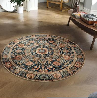 Dark Floral Round Rug Vintage Botanical Oriental Style Carpet Abyss Floor Mat Ocean Round Carpet Modern Abstract Sea Rug Decor