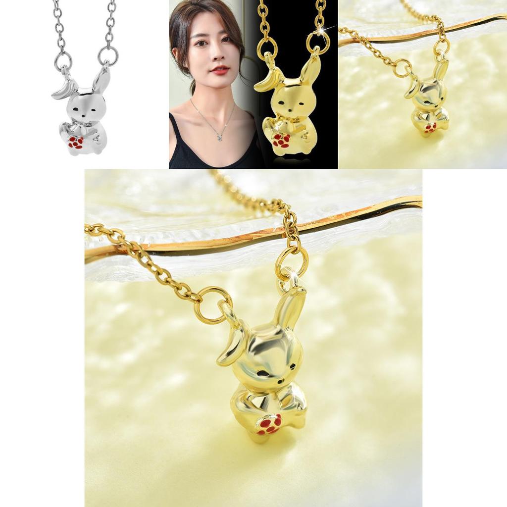 Elegant Titanium Steel Rabbit Pendant Necklace For Women In Shiny Gold And Silver